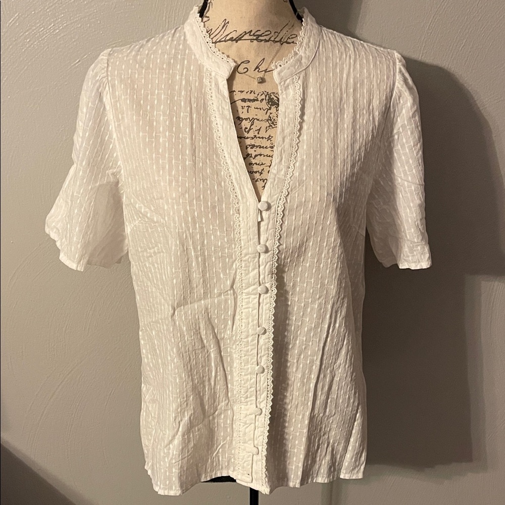 Y.A.S White Lace Trim Textured Button Blouse
Large